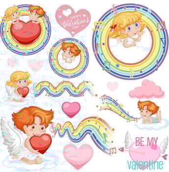 Valentine theme with cupid and rainbow vector