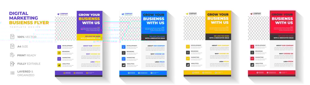 Corporate business flyer template design. digital marketing agency flyer, business marketing flyer. grow your business digital marketing new flyer. digital marketing flyer vector