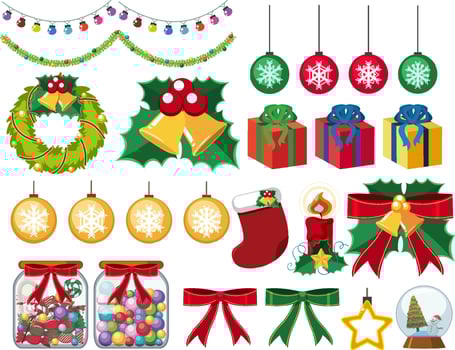 Christmas ornaments set on white background vector
