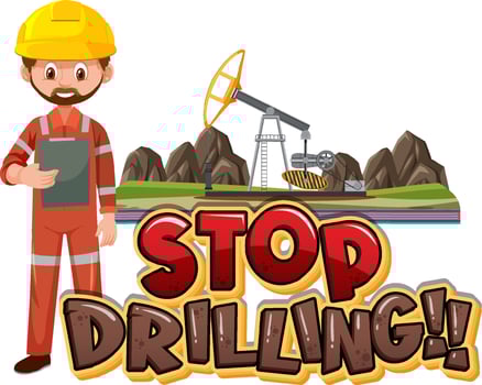 Stop drilling cartoon word logo design vector