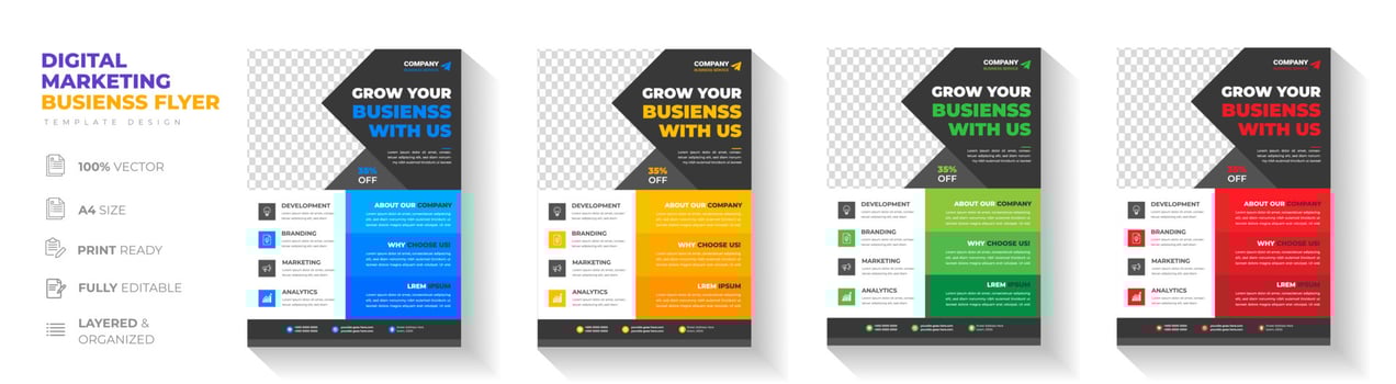 Corporate business flyer template design. digital marketing agency flyer, business marketing flyer. grow your business digital marketing new flyer. digital marketing flyer vector