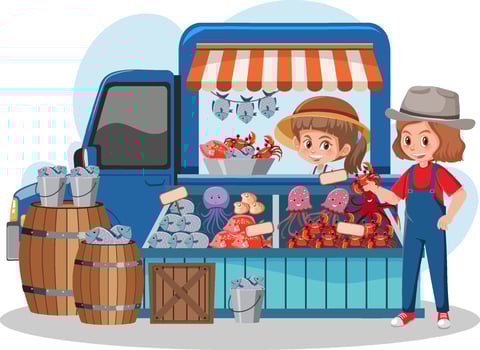 Flea market concept with fresh food truck vector