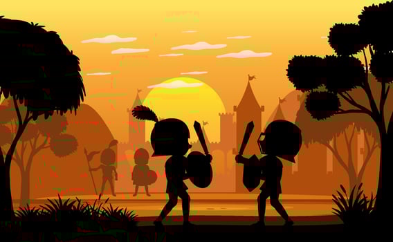 Silhouette scene with medieval vector