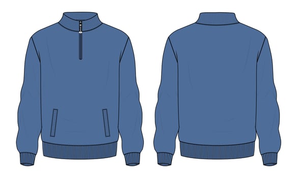 Long sleeve jacket technical fashion flat sketch vector illustration Navy blue Color template front and back views.
