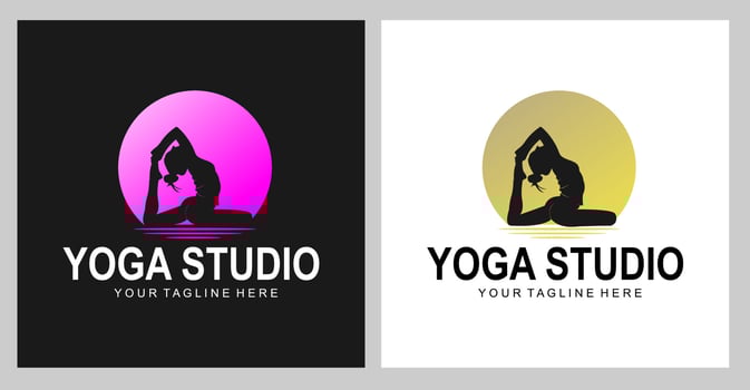 yoga logo illustration with silhouette of woman and moon vector