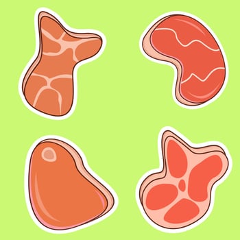 Fresh meat cartoon color illustrations set butcher shop vector