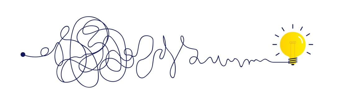 Complex way from start to idea hand draw style vector