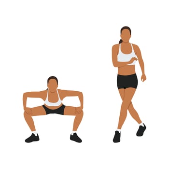 Woman doing Gate swings exercise. Flat vector illustration isolated on white background