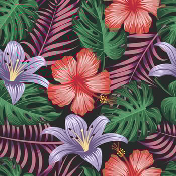 Floral seamless pattern with leaves. tropical background vector