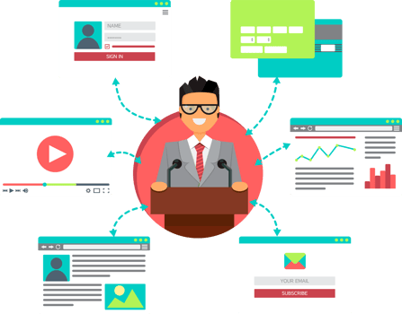 People Online Web Life from video, blog, social networks, online shopping and email. Graphic user interface and web pages forms and elements png