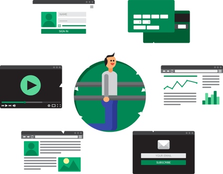 People Online Web Life from video, blog, social networks, online shopping and email. Graphic user interface and web pages forms and elements png