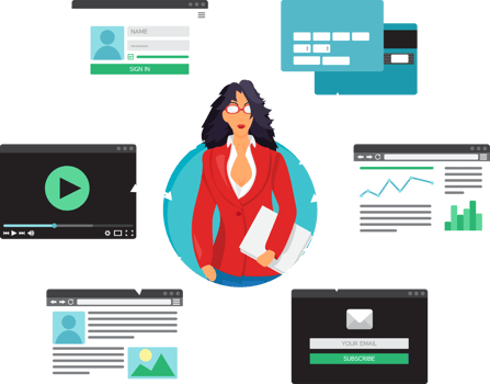 People Online Web Life from video, blog, social networks, online shopping and email. Graphic user interface and web pages forms and elements png