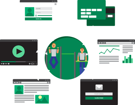 People Online Web Life from video, blog, social networks, online shopping and email. Graphic user interface and web pages forms and elements png