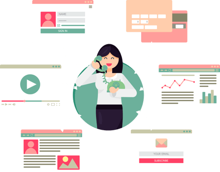 People Online Web Life from video, blog, social networks, online shopping and email. Graphic user interface and web pages forms and elements png
