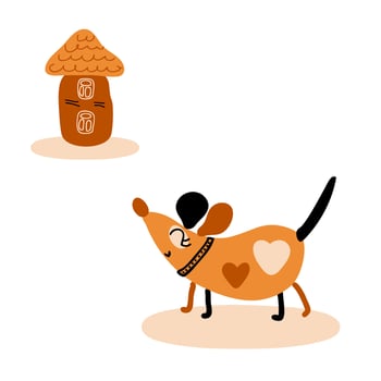 Hand drawn homeless happy dog found a home. vector