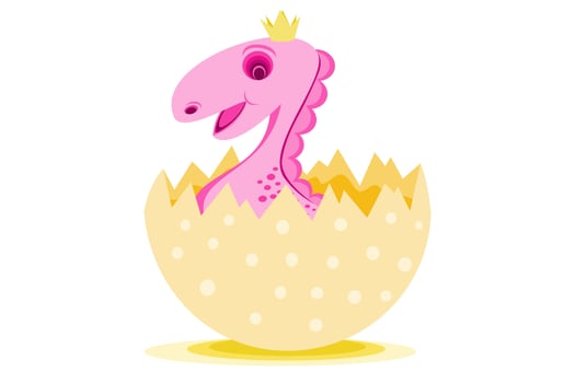 Cartoon character dinosaur pink crowned in egg on white isolated background vector