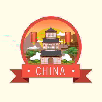 Chinese architecture iconic house building logo vector