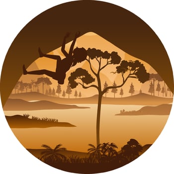 Silhouette rock climbing badge vector