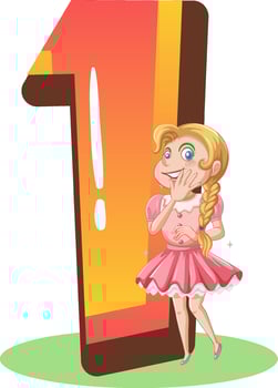 A girl with number one cartoon vector
