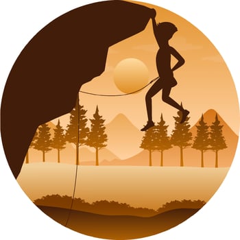 Silhouette rock climbing badge vector