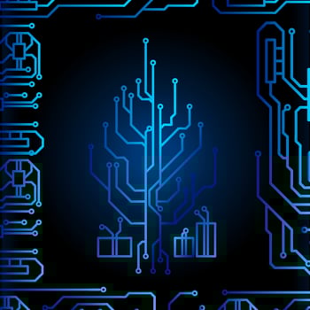High tech christmas tree technology geometric and connection system background with digital data abstract. Electronic dark blue background wallpaper. Vector illustration.