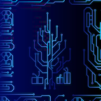 High tech christmas tree technology geometric and connection system background with digital data abstract. Electronic dark blue background wallpaper. Vector illustration.