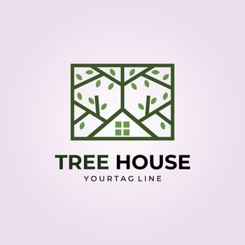 Tree house line art logo vector illustration design