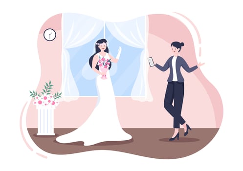 Wedding Organizer Providing Decoration Service or Making Plans Before Married Ceremony in Flat Background Cartoon Style Illustration vector