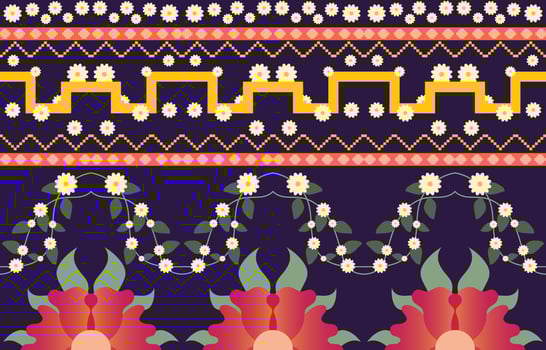 flower colorful fabric ,Geometric ethnic pattern in traditional oriental background Design for carpet,wallpaper,clothing,wrapping,batik,Vector illustration embroidery style. vector