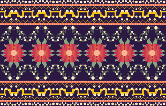 flower colorful fabric ,Geometric ethnic pattern in traditional oriental background Design for carpet,wallpaper,clothing,wrapping,batik,Vector illustration embroidery style. vector