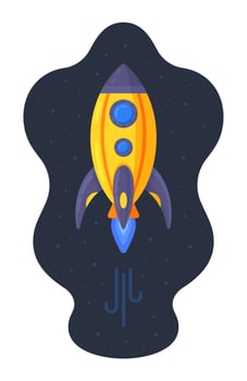 Vector illustration of cosmos rocket. The study of space, planets, stars.