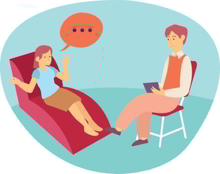 A psychologist is listening to a story from a client vector