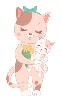 Mothers Day - cats mother and daughter, vector illustration