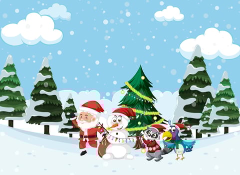 Christmas holidays with Santa and snowman vector