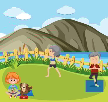 Outdoor park scene with people cartoon character vector