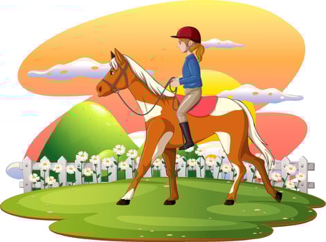 A scene of girl riding on a horse at afternoon vector
