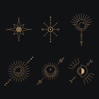 Set of moon and sun line art. Minimal boho linear symbols. Celestial mystic element. Vector line art illustration.