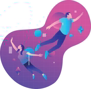 Two people are surfing in the world of metaverse vector