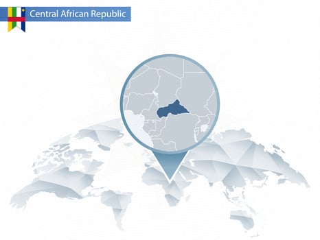 Abstract rounded World Map with pinned detailed Central African Republic map. vector