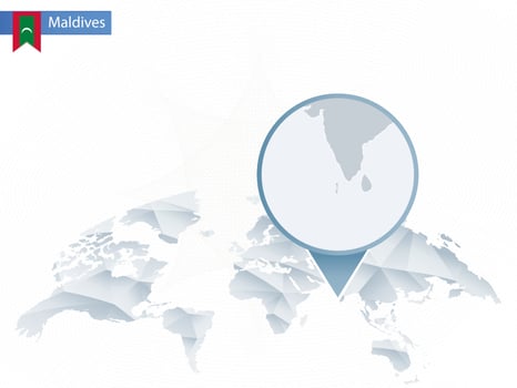 Abstract rounded World Map with pinned detailed Maldives map. vector