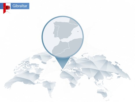 Abstract rounded World Map with pinned detailed Gibraltar map. vector