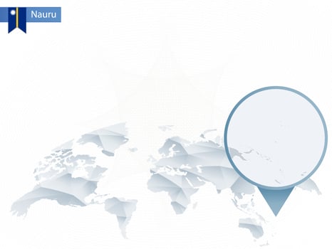 Abstract rounded World Map with pinned detailed Nauru map. vector