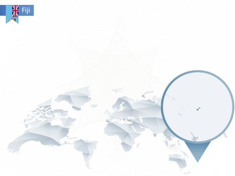 Abstract rounded World Map with pinned detailed Fiji map. vector