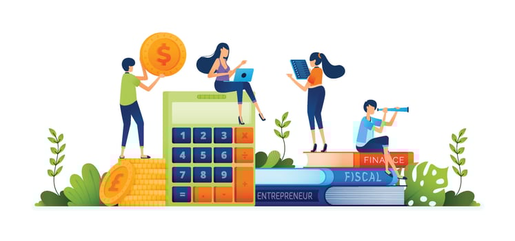 Vector illustration of People study financial literacy and accounting to raise entrepreneurship awareness. Can be used to landing page, web, website, poster, mobile apps, brochure, ads, flyer, card