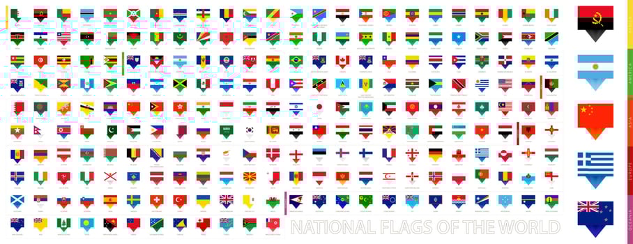All national flags of the world, pin flags collection. vector