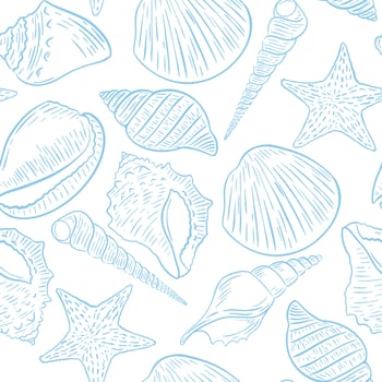 Seamless marine pattern with seashells vector illustration