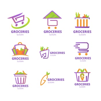 Simply Green Purple Online Groceries Logo Set vector