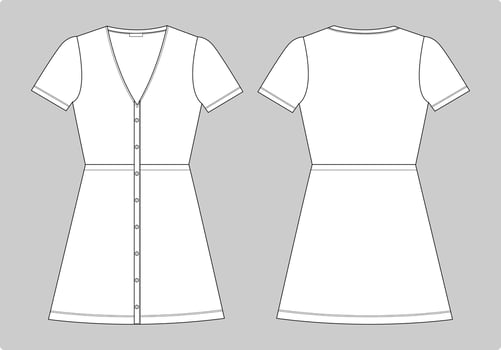Short sleeve v- neck long dress design technical fashion flat sketch vector illustration template for girls and ladies.