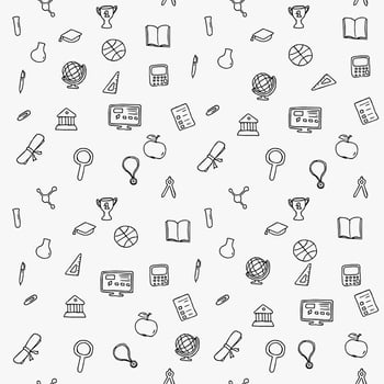 Seamless vector pattern with education icons. Doodle vector with education and school icons on white background. Vintage education pattern