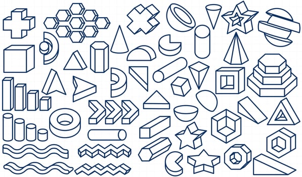 Set of 3D geometric shapes outline icon element vector illustration clipart
